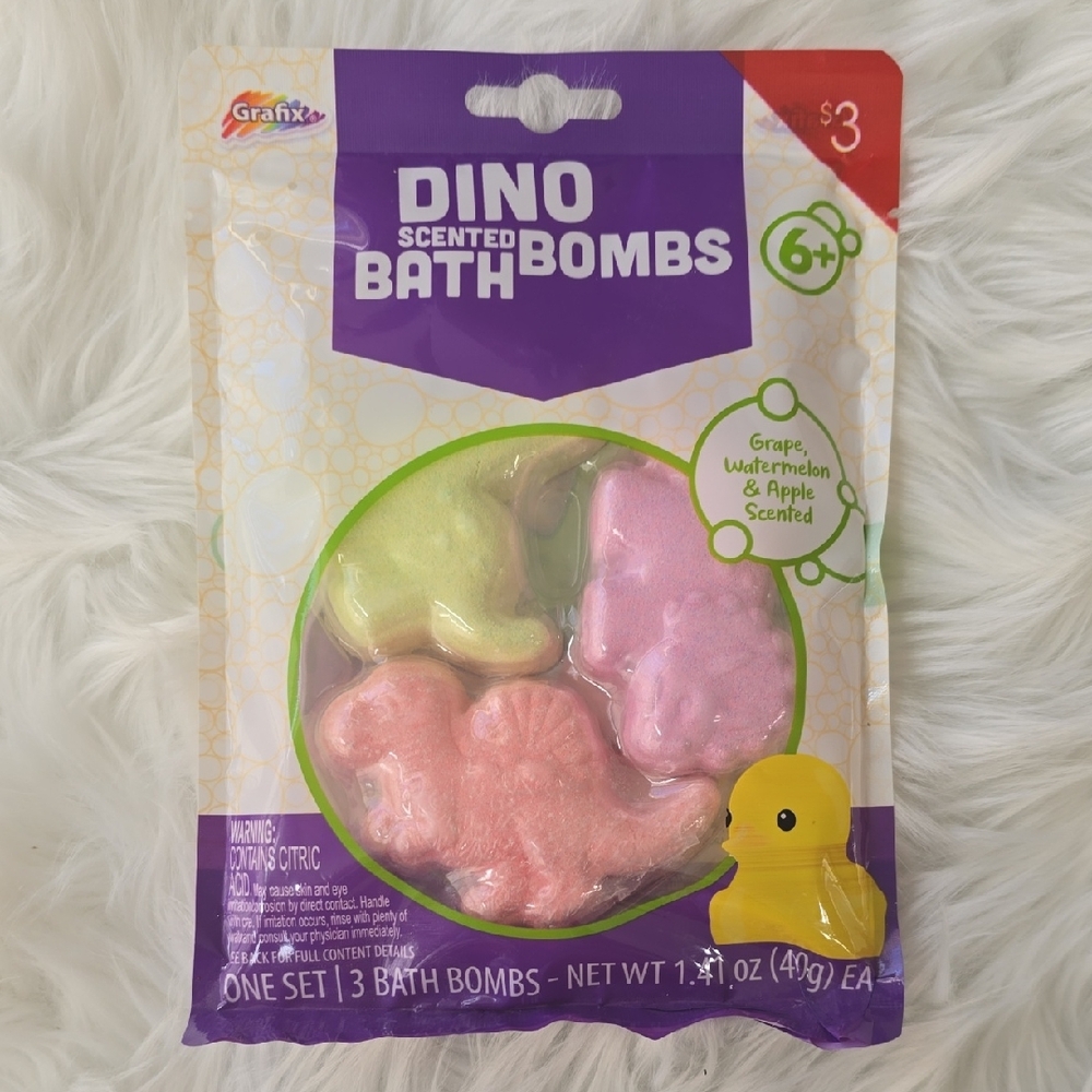 Dino Scented Bath Bombs - Green, Pink, Orange